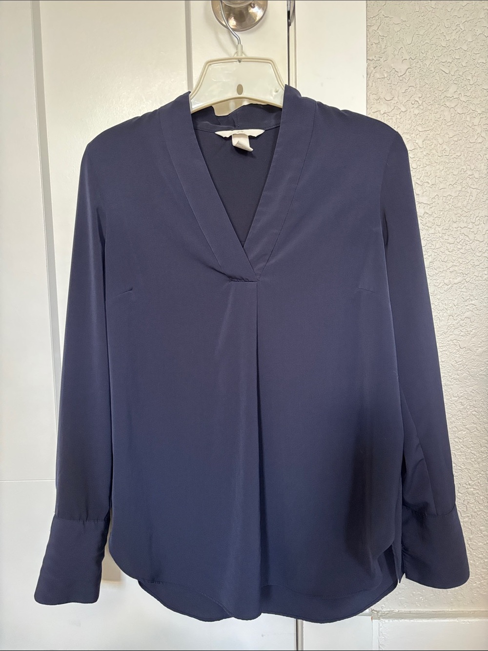 H&M Deep Blue V-Neck Long-Sleeve Blouse
